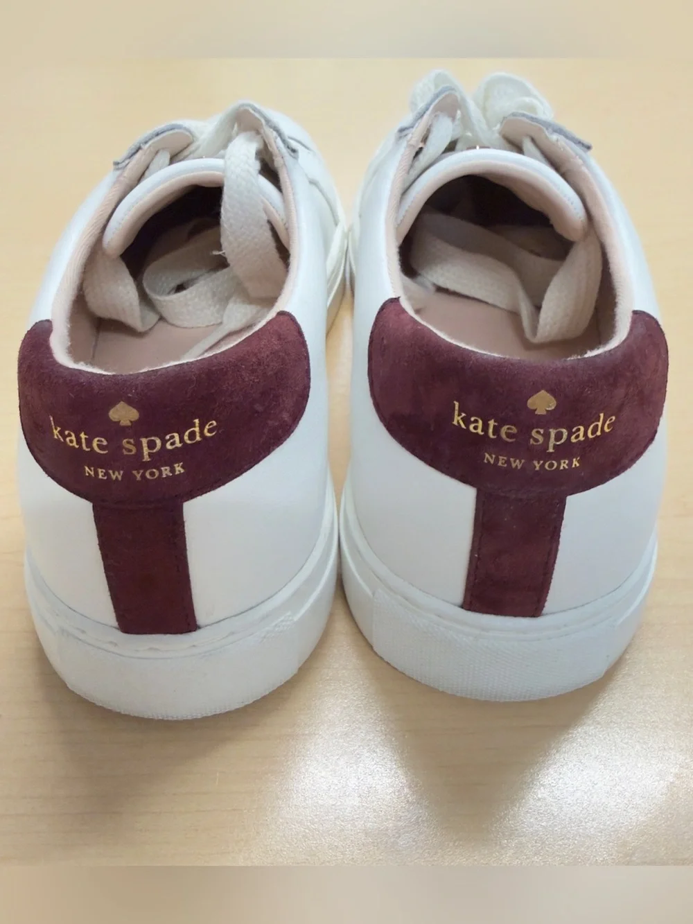 Kate Spade New York Fez White Leather Burgundy Sneakers Size 8.5